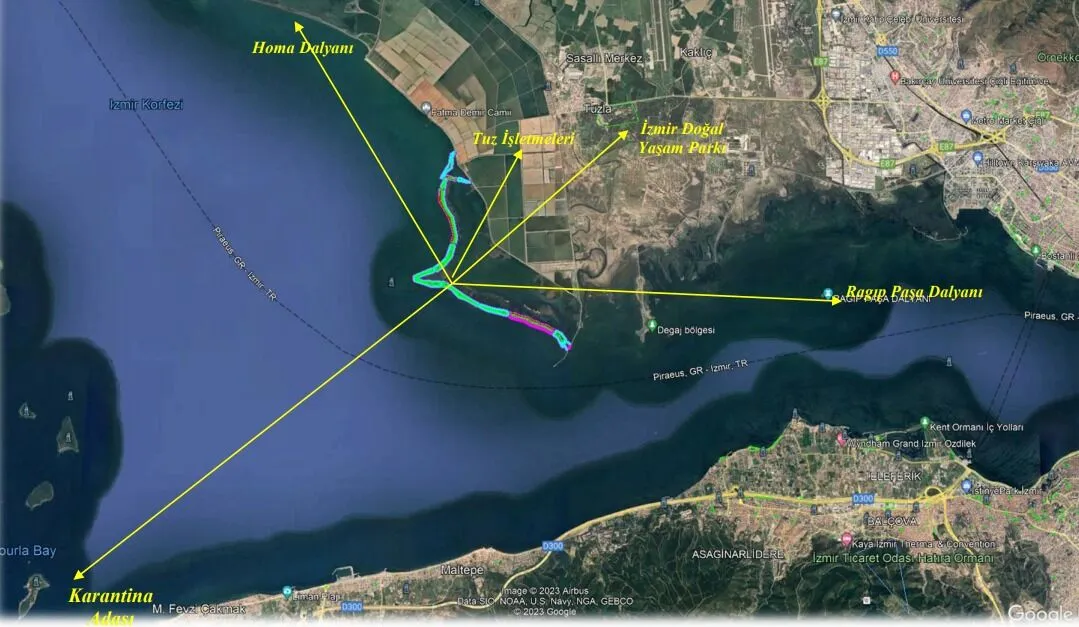 İzmir Çiğli'deki Çilazmak Dalyanı'nın veya Gediz Deltası'nın kuş bakışı görünümü