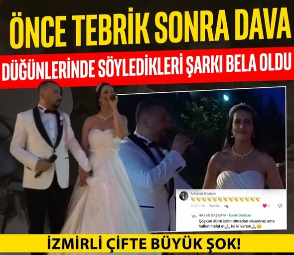 İzmirli Çifte Düğün Şarkısı Şoku: Ankaralı Coşkun’dan Önce Tebrik, Sonra 300 Bin Liralık Dava! İzmir’de düğünlerinde Ankaralı Coşkun’un şarkısını söyleyen çift, sanatçının videoyu tebrik