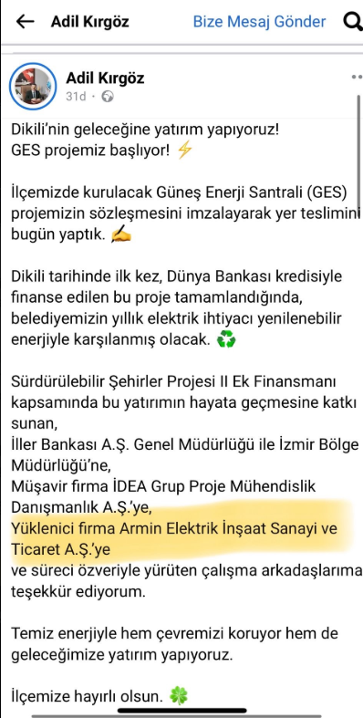 Özgür Özel'in Boykot Listesi Delindi! CHP'li Dikili Belediyesi'nden Kolin'e Bağlı Şirkete 26 Milyon TL'lik GES Kıyağı!