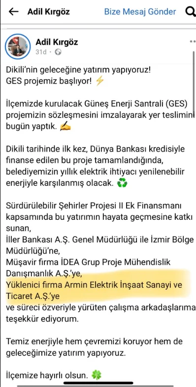 Özgür Özel'in Boykot Listesi Delindi! CHP'li Dikili Belediyesi'nden Kolin'e Bağlı Şirkete 26 Milyon TL'lik GES Kıyağı!
