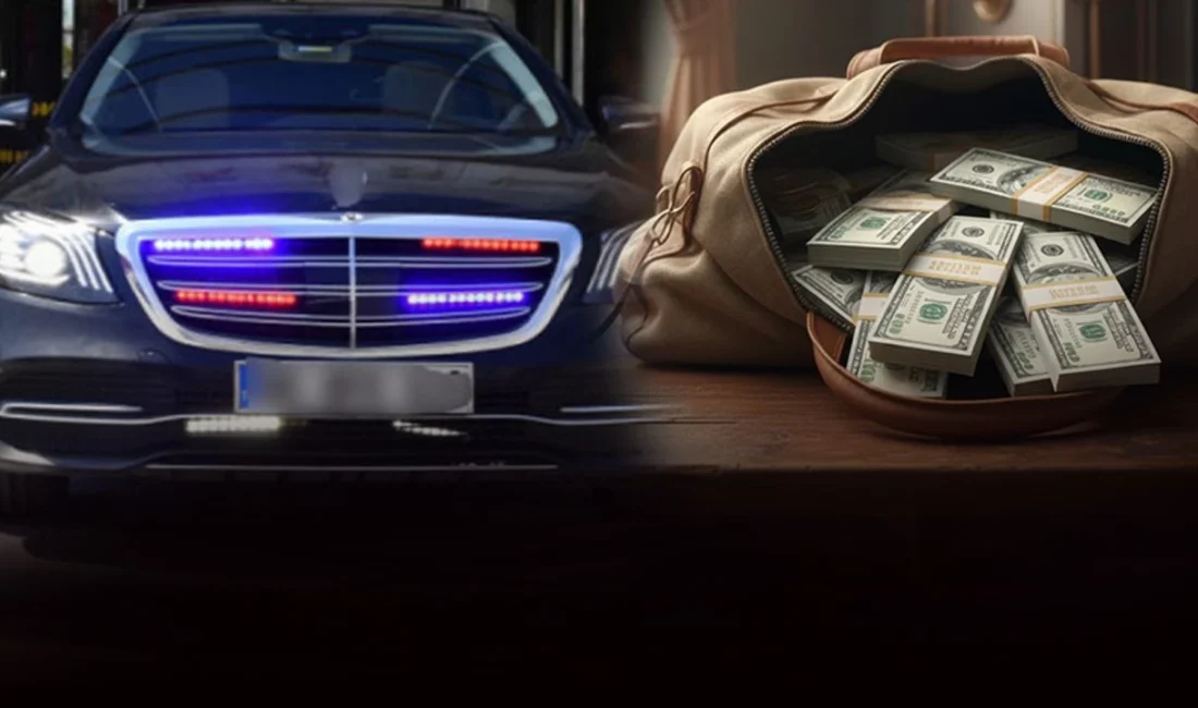 İzmir Emniyeti’ndeki şube müdürünü ziyaret eden iş insanı, makam aracıyla