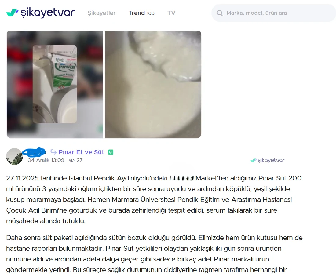 Pınar süt Şikayetleri
