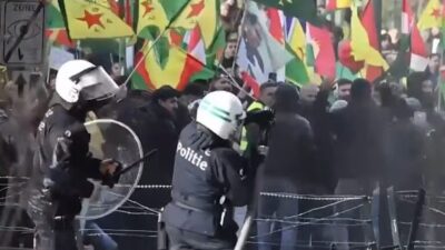Brüksel’de YPG/SDG/PKK yandaşlarının izinsiz gösterisine polis müdahale etti. AP ve