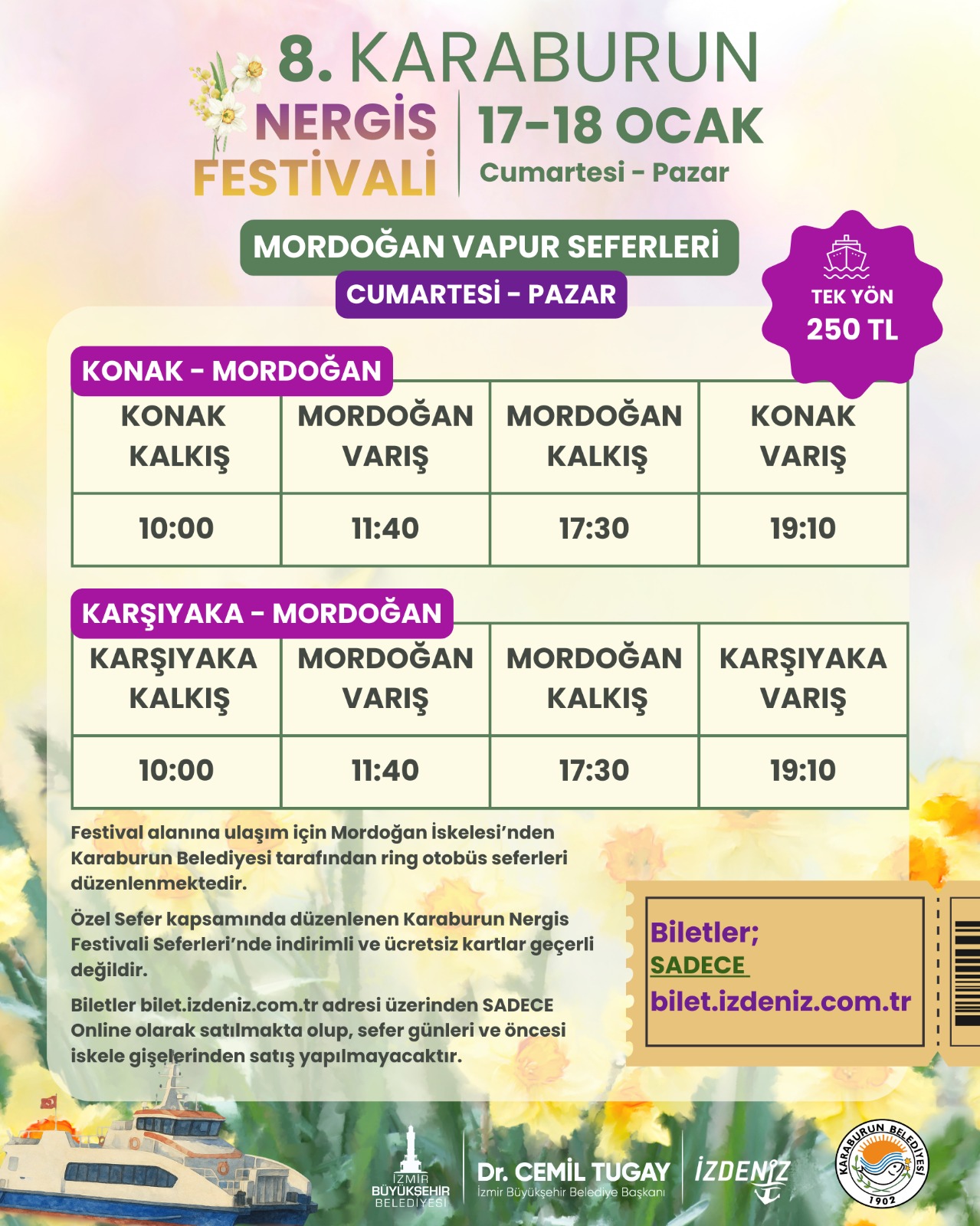 İZDENİZ Karaburun Nergis Festivali seferleri başlıyor! Konak ve Karşıyaka'dan kalkacak