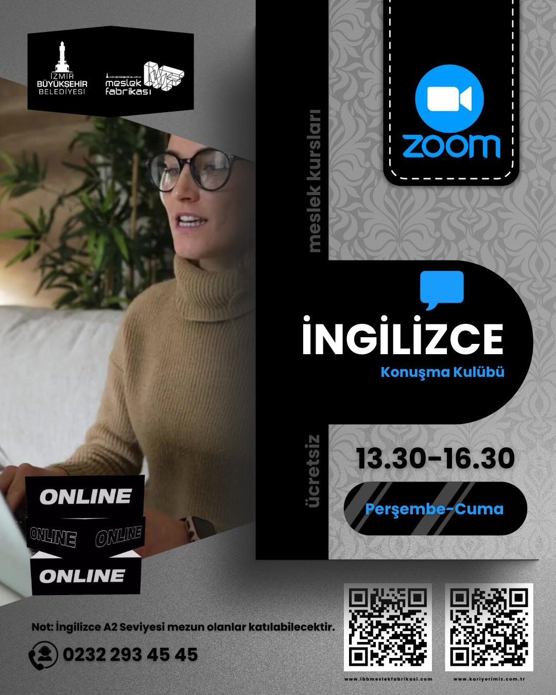 İzmir Büyükşehir Belediyesi Meslek Fabrikası çevrim içi İngilizce eğitim görseli.