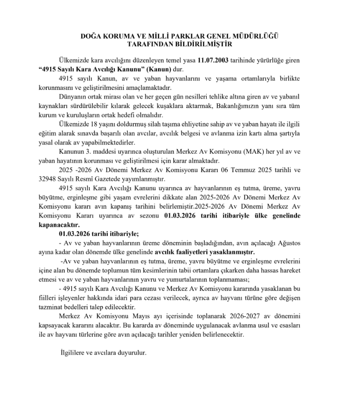 Av Sezonu Yasağı