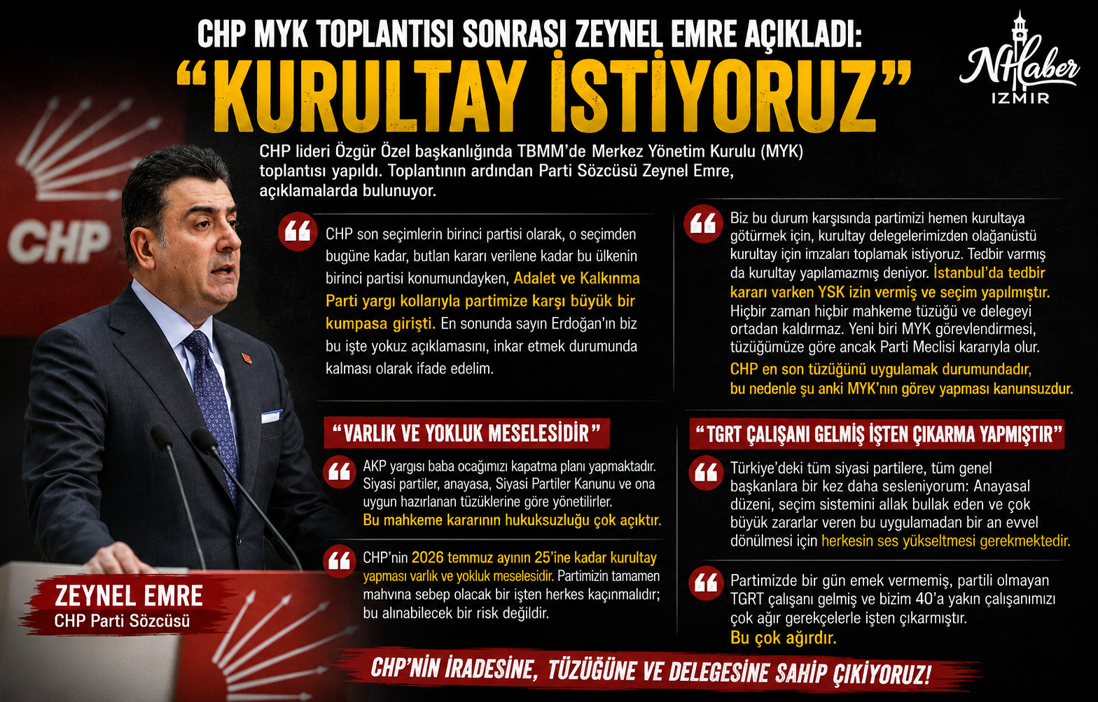 CHP Sözcüsü Zeynel Emre, MYK toplantısı sonrası zehir zemberek açıklamalarda